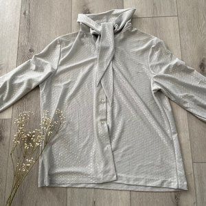 vintage light blue/grey silky blouse with neck kno